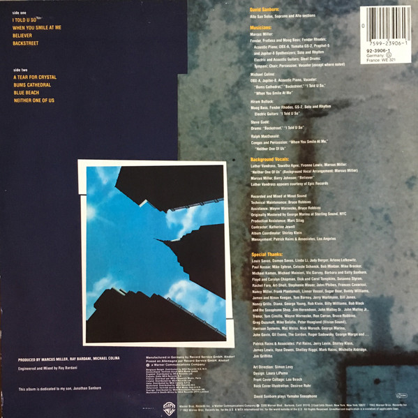 David Sanborn - Backstreet | Warner Bros. Records (92 3906-1) - 2 David Sanborn - Backstreet | Warner Bros. Records (92 3906-1) - 2