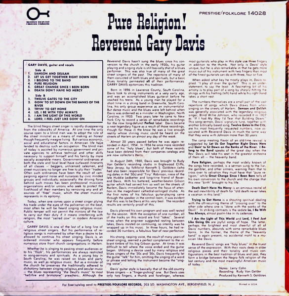 Rev. Gary Davis - Pure Religion! | Prestige Folklore (FL 14028) - 2 Rev. Gary Davis - Pure Religion! | Prestige Folklore (FL 14028) - 2