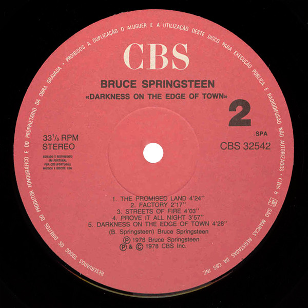 Bruce Springsteen - Darkness On The Edge Of Town | CBS (32542) - 4