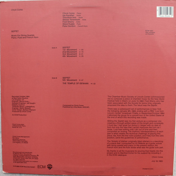 Chick Corea - Septet | ECM Records (25035-1 E) - 2 Chick Corea - Septet | ECM Records (25035-1 E) - 2