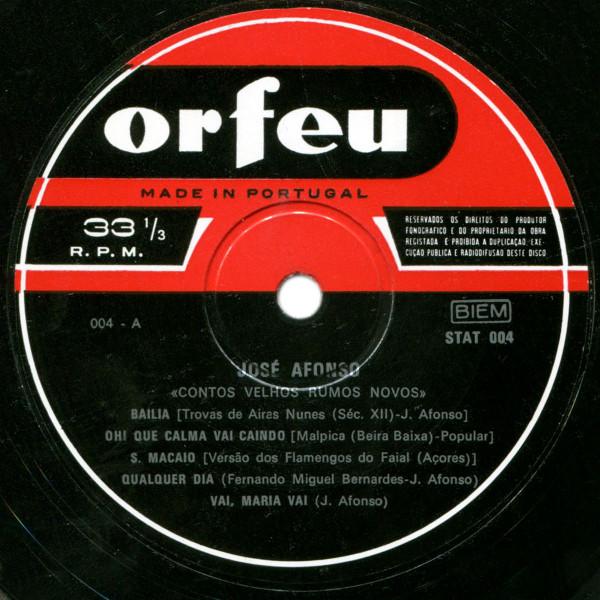 José Afonso - Contos Velhos Rumos Novos | Orfeu (STAT-004) - 3 José Afonso - Contos Velhos Rumos Novos | Orfeu (STAT-004) - 3