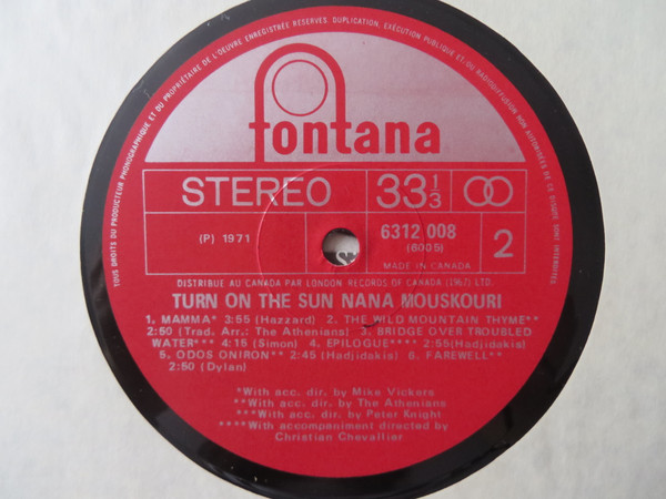 Nana Mouskouri - Turn On The Sun | Fontana (6312 008) - 4