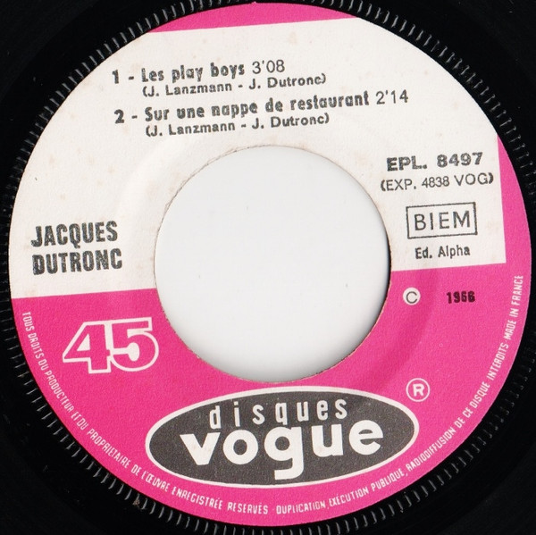Jacques Dutronc - Les Play Boys | Disques Vogue (EPL. 8497) - 3 Jacques Dutronc - Les Play Boys | Disques Vogue (EPL. 8497) - 3