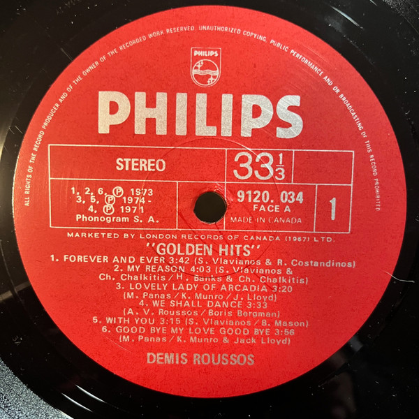 Demis Roussos - Golden Hits [Vinyl] | Philips (9120 034) - 3