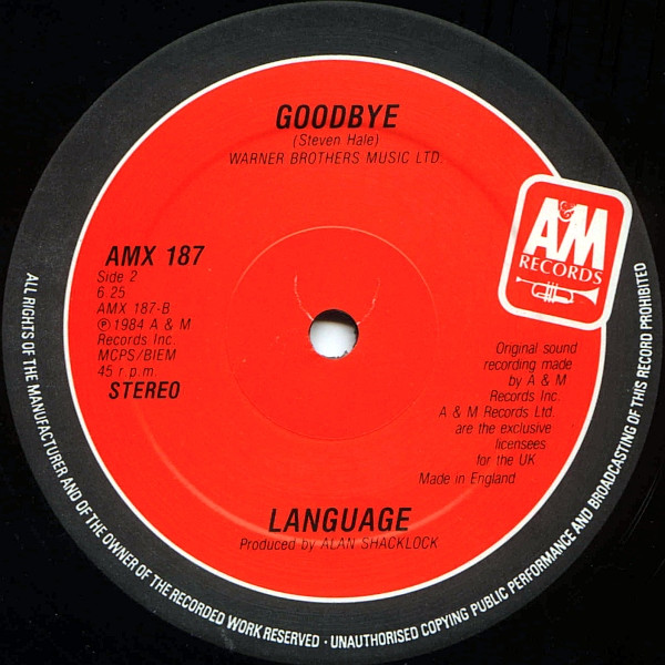 Language - Goodbye Indian Summer | A&M Records (AMX 187) - 4