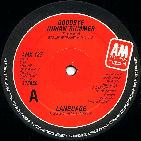 Language - Goodbye Indian Summer | A&M Records (AMX 187) - 3