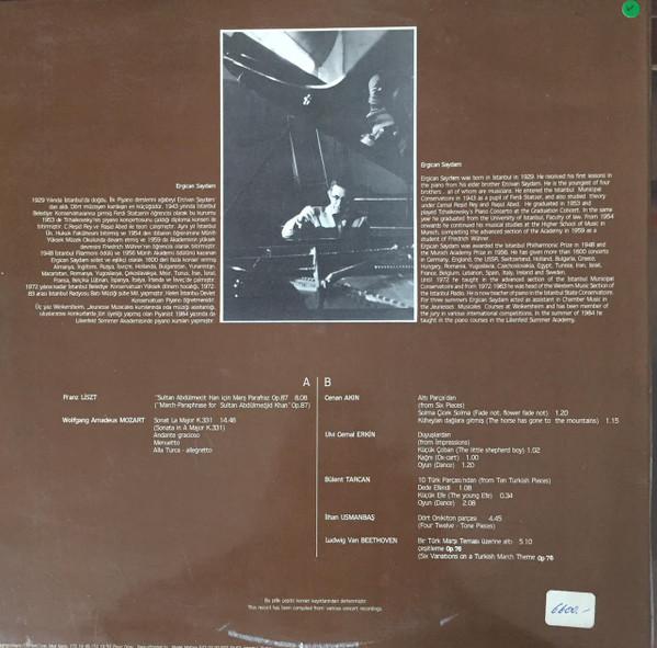 Franz Liszt , Wolfgang Amadeus Mozart , Ludwig van Beethoven , Cenan Akın , Ulvi Cemal Erkin , Bülent Tarcan , İlhan Usmanbaş / Ergican Saydam - Türk Temaları - Turkish Themes | Diskotür (DTLP 10035) - 2 Franz Liszt , Wolfgang Amadeus Mozart , Ludwig van Beethoven , Cenan Akın , Ulvi Cemal Erkin , Bülent Tarcan , İlhan Usmanbaş / Ergican Saydam - Türk Temaları - Turkish Themes | Diskotür (DTLP 10035) - 2