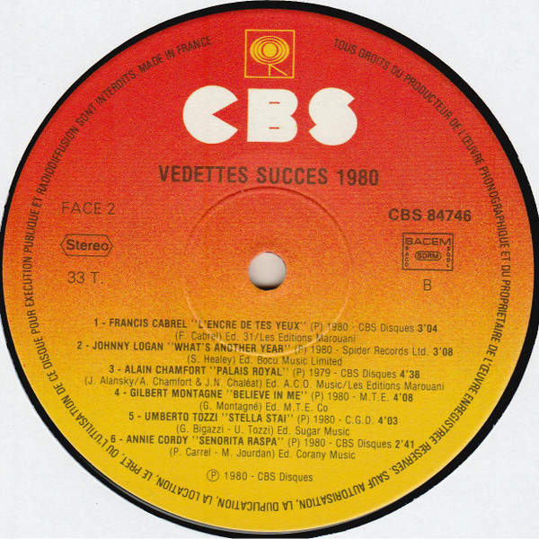 Various - Vedettes Succès 80 | CBS (CBS 84746) - 4