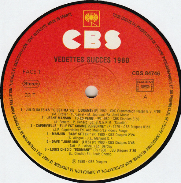 Various - Vedettes Succès 80 | CBS (CBS 84746) - 3