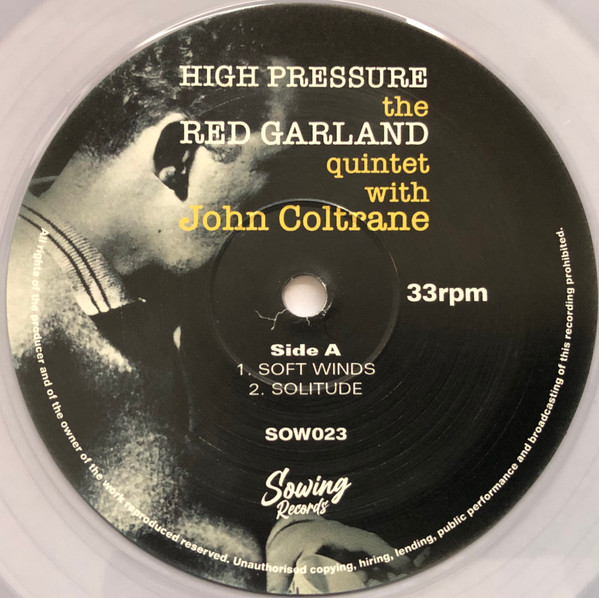 The Red Garland Quintet With John Coltrane And Donald Byrd - High Pressure (Limited Edition - Clear Vinyl) [Vinyl] | Sowing Records (SOW023) - 3