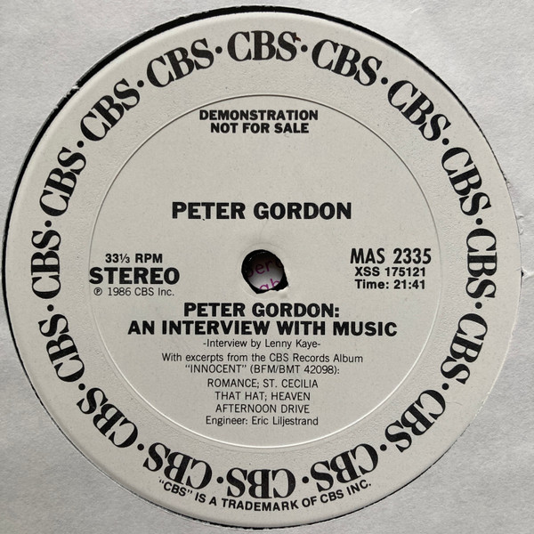 Peter Gordon - An Interview With Music | CBS (MAS 2335) - 2