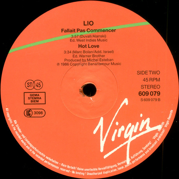 Lio - Fallait Pas Commencer (Club Remix) | Virgin (609 079) - 4 Lio - Fallait Pas Commencer (Club Remix) | Virgin (609 079) - 4
