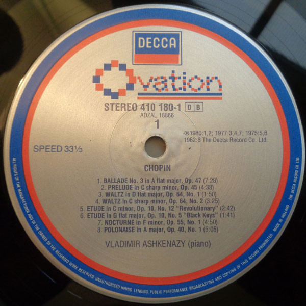 Frédéric Chopin , Vladimir Ashkenazy - Favourite Piano Works = Oeuvres Choisies = Beliebte Chopin-Werke | Decca (410 180-1) - 3