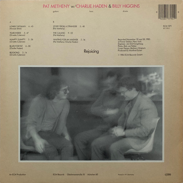 Pat Metheny w/ Charlie Haden & Billy Higgins - Rejoicing | ECM Records (ECM 1271) - main Pat Metheny w/ Charlie Haden & Billy Higgins - Rejoicing | ECM Records (ECM 1271) - main