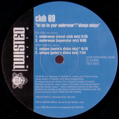 Club 69 - Let Me Be Your Underwear / Always Unique | Twisted World (TW12-10012) - main