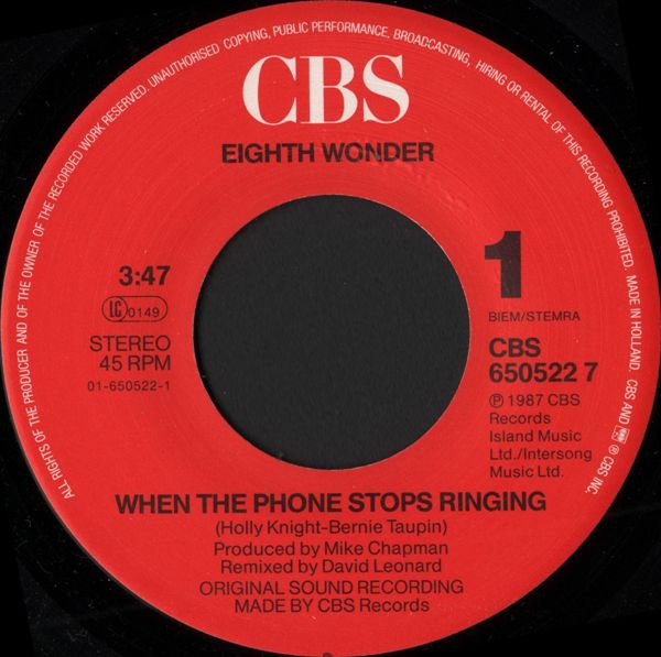 Eighth Wonder - When The Phone Stops Ringing | CBS (CBS 650522 7) - 3