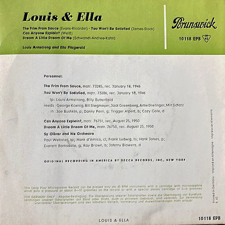 Louis Armstrong & Ella Fitzgerald - Louis & Ella | Brunswick (10118 EPB) - 2 Louis Armstrong & Ella Fitzgerald - Louis & Ella | Brunswick (10118 EPB) - 2