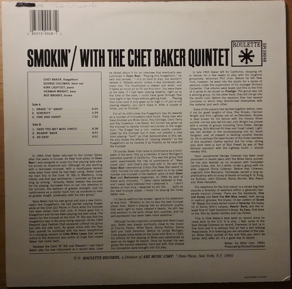 The Chet Baker Quintet - Smokin' With The Chet Baker Quintet | Roulette (SR-59048) - 2 The Chet Baker Quintet - Smokin' With The Chet Baker Quintet | Roulette (SR-59048) - 2