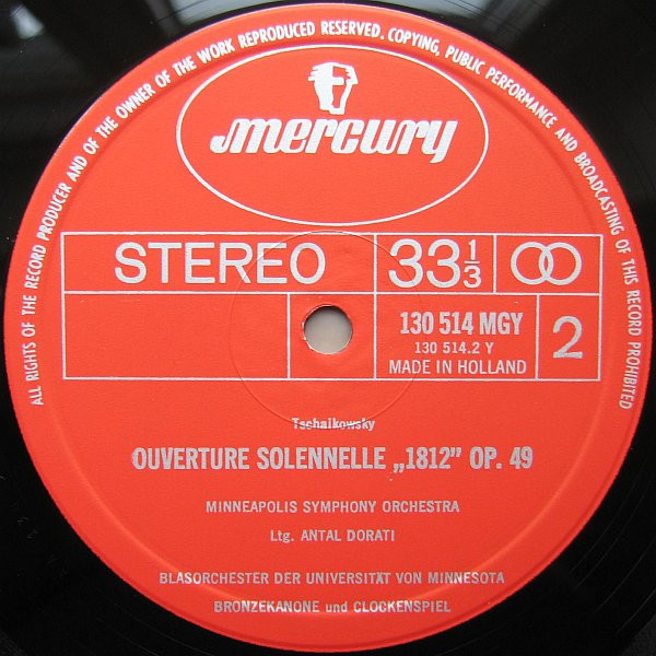 Pyotr Ilyich Tchaikovsky / Ludwig van Beethoven - Minneapolis Symphony Orchestra , London Symphony Orchestra , Antal Dorati - 1812 Festival Overture, Op. 49 / Wellington's Victory | Mercury (130 514 MGY) - 4