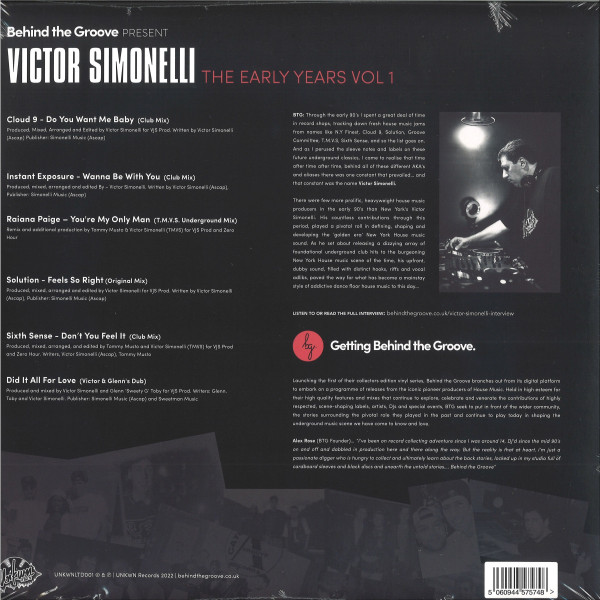 Behind The Groove Present Victor Simonelli - The Early Years Vol 1 | Unkwn Rec's (UNKWNLTD001)