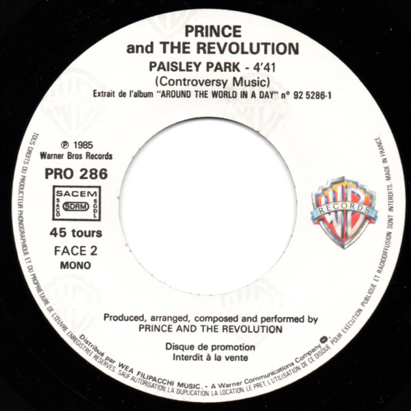 Prince And The Revolution - Paisley Park | Warner Bros. Records (PRO 286) - 4 Prince And The Revolution - Paisley Park | Warner Bros. Records (PRO 286) - 4