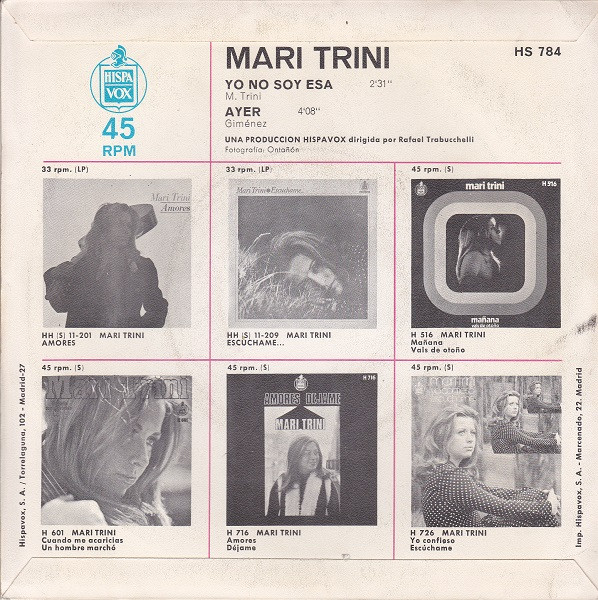 Mari Trini - Yo No Soy Esa / Ayer | Hispavox (HS - 784) - 2