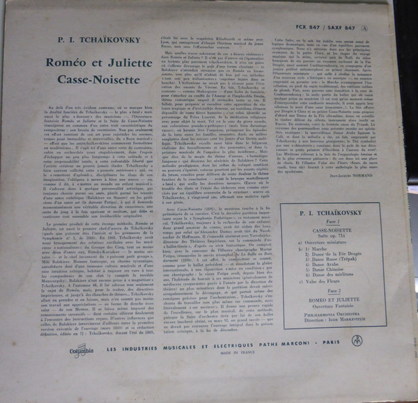 Pyotr Ilyich Tchaikovsky - Philharmonia Orchestra - Igor Markevitch - Romeo Et Juliette / Casse-Noisette | Columbia (SAXF 847) - 2