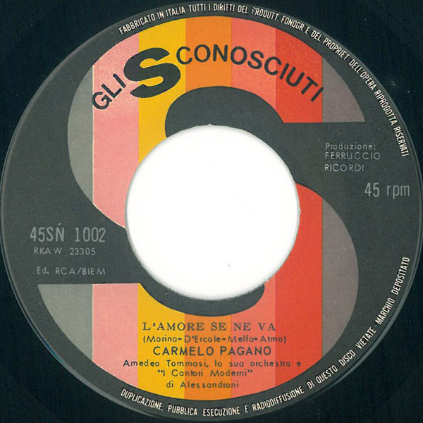 Carmelo Pagano - L'Amore Se Ne Va / Questa Volta | Gli Sconosciuti (45SN 1002) - 4