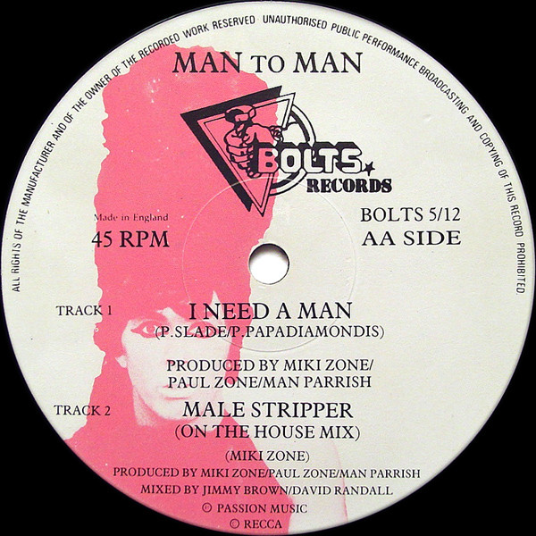 Man 2 Man - Energy Is Eurobeat / I Need A Man / Male Stripper (On The House Mix) | Bolts Records (BOLTS 5/12) - 4