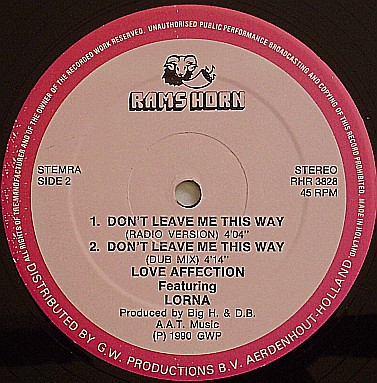 Love Affection Featuring Lorna - Don't Leave Me This Way | Rams Horn Records (RHR 3828) - 4 Love Affection Featuring Lorna - Don't Leave Me This Way | Rams Horn Records (RHR 3828) - 4