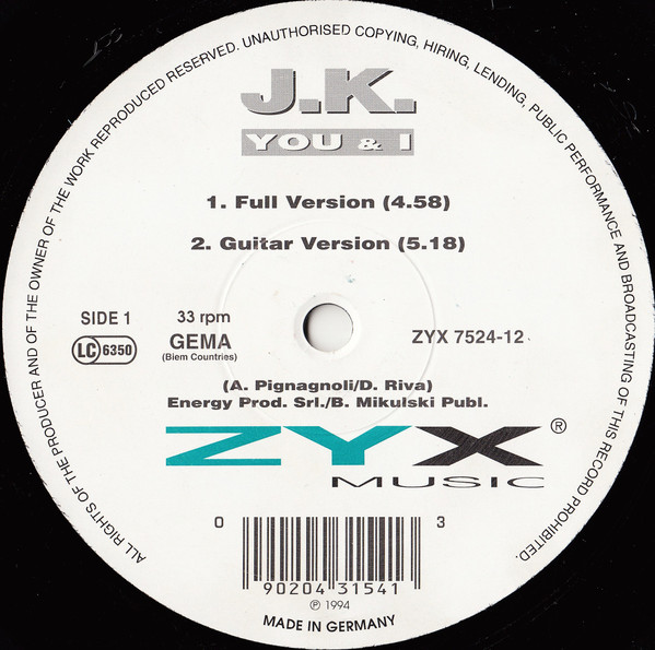 J.K. - You & I | ZYX Music (ZYX 7524-12)