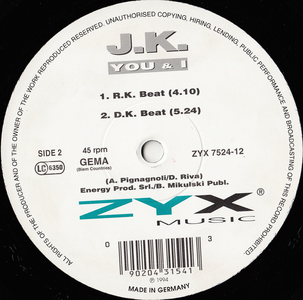 J.K. - You & I | ZYX Music (ZYX 7524-12) - 2