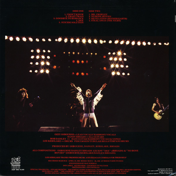 Ozzy Osbourne - Blizzard Of Ozz | Jet Records (25AP 1992) - 3