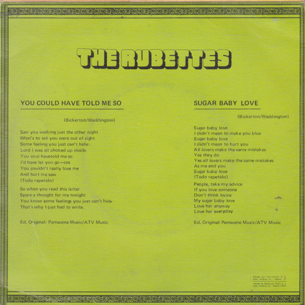 The Rubettes - Sugar Baby Love = Dulce Amor / You Could Have Told Me | Polydor (2058442) - 2