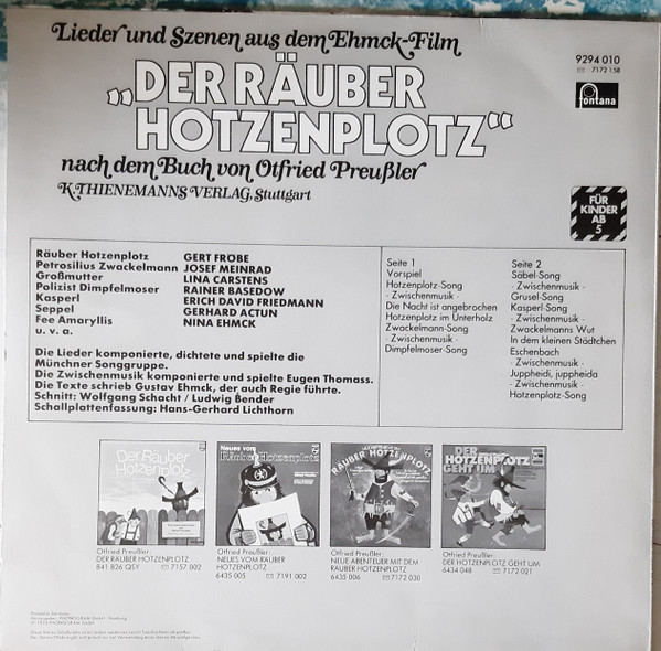 Münchner Songgruppe - Eugen Thomass - Der Räuber Hotzenplotz (Lieder Und Szenen Aus Dem Ehmck-Film) | Fontana (9294 010) - 2