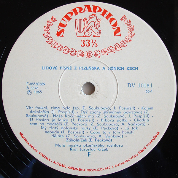 Konrádyho Dudácká Muzika / Malá Muzika - Lidové Písně Z Plzeňska / Lidové Písně Z Plzeňska A Jižních Čech | Supraphon (DV 10184) - 2
