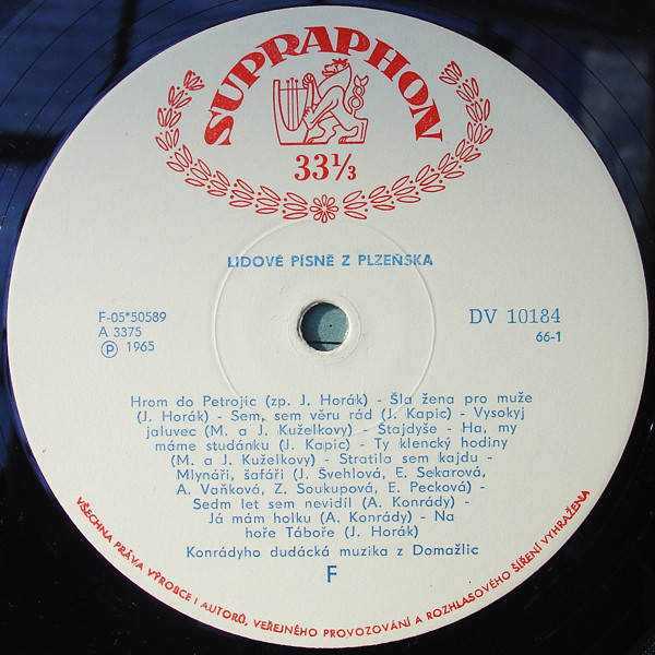 Konrádyho Dudácká Muzika / Malá Muzika - Lidové Písně Z Plzeňska / Lidové Písně Z Plzeňska A Jižních Čech | Supraphon (DV 10184) - main