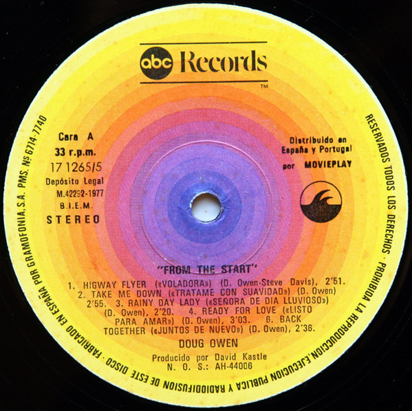 Doug Owen - From The Start - Vinilo | ABC Records (17.1265/5) - 3 Doug Owen - From The Start - Vinilo | ABC Records (17.1265/5) - 3