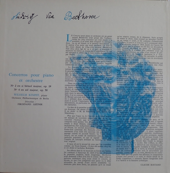 Ludwig van Beethoven - Wilhelm Kempff , Ferdinand Leitner , Berliner Philharmoniker - Concertos Pour Piano Et Orchestre No 2 En Si Bemol Majeur - No 4 En Sol Majeur | Deutsche Grammophon (138 775) - 4