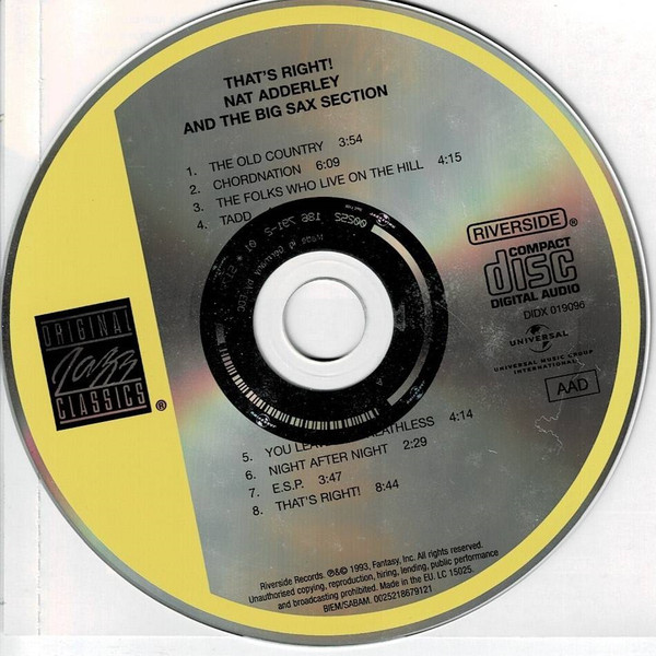Nat Adderley And The Big Sax Section - That's Right! | Original Jazz Classics (OJCCD-791-2) - 3