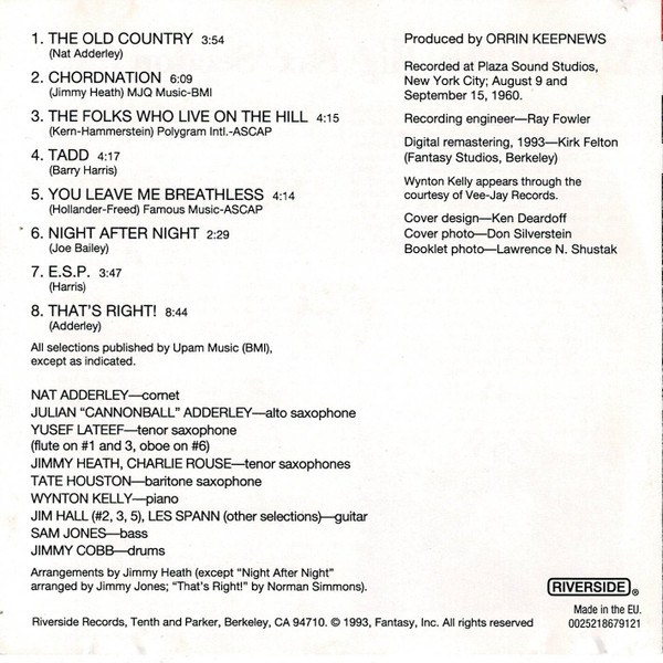 Nat Adderley And The Big Sax Section - That's Right! | Original Jazz Classics (OJCCD-791-2) - 4