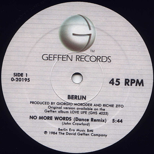 Berlin - No More Words / Dancing In Berlin | Geffen Records (0-20195) - 3