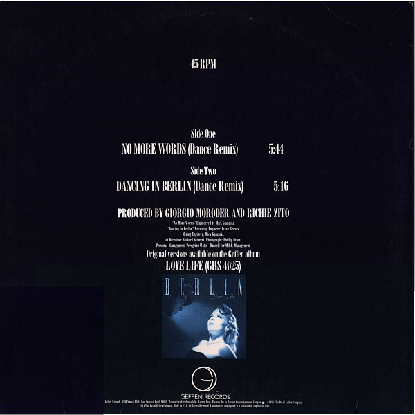 Berlin - No More Words / Dancing In Berlin | Geffen Records (0-20195) - 2