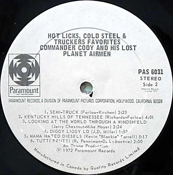 Commander Cody And His Lost Planet Airmen - Hot Licks, Cold Steel & Truckers Favorites | Paramount Records (PAS-6031) - 4 Commander Cody And His Lost Planet Airmen - Hot Licks, Cold Steel & Truckers Favorites | Paramount Records (PAS-6031) - 4
