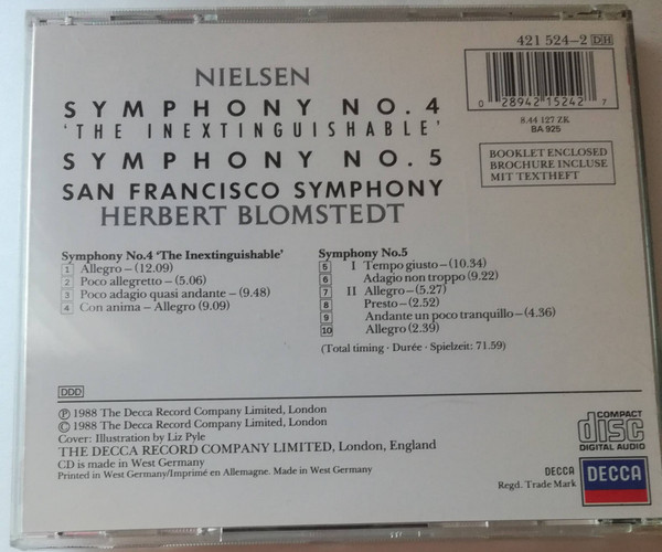 Carl Nielsen - San Francisco Symphony / Herbert Blomstedt - Symphonies 4 & 5 | Decca (421 524-2) - 2