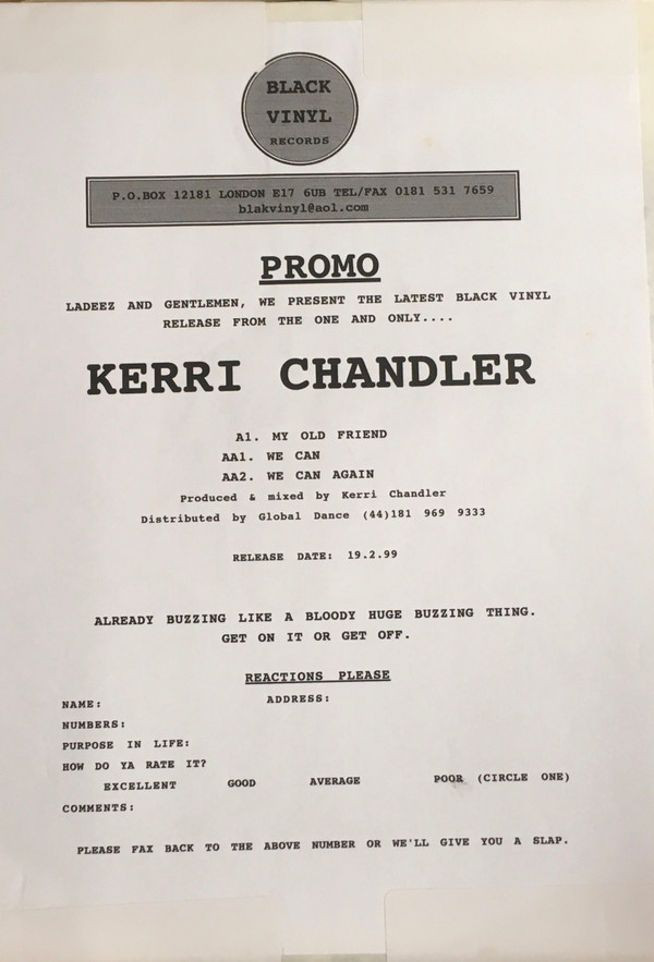 Kerri Chandler - My Old Friend | Black Vinyl Records (BVR 12010) - 2