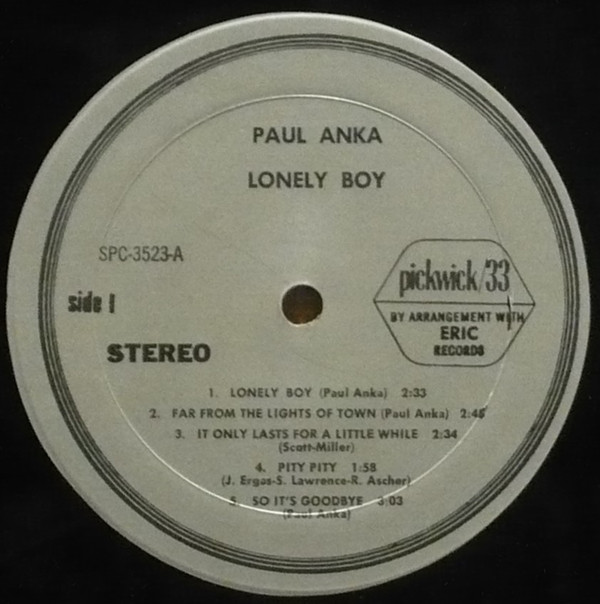 Paul Anka - Lonely Boy | Pickwick (SPC 3523)