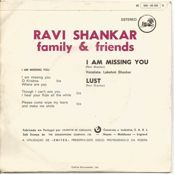 Shankar Family & Friends - I Am Missing You / Lust | Dark Horse Records (8E 006-96 280 G) - 2