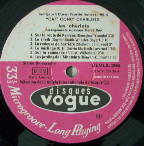 Les Charlots - Caf'Conc'Charlots | Disques Vogue (CLVLX 266) - 3