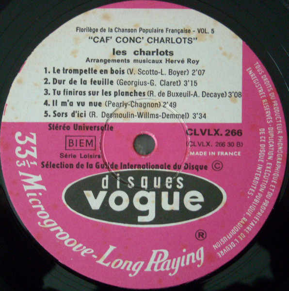 Les Charlots - Caf'Conc'Charlots | Disques Vogue (CLVLX 266) - 4